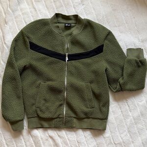 Zyia Olive Green Sherpa Zip Bomber Jacket